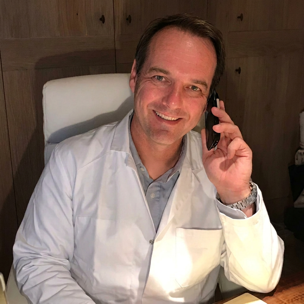 Dokter Michel Van Loo, onafhankelijk raadsgeneesheer, in zijn praktijk